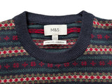 Marks & Spencer Sweater L Navy Multi Fair Isle Lambswool