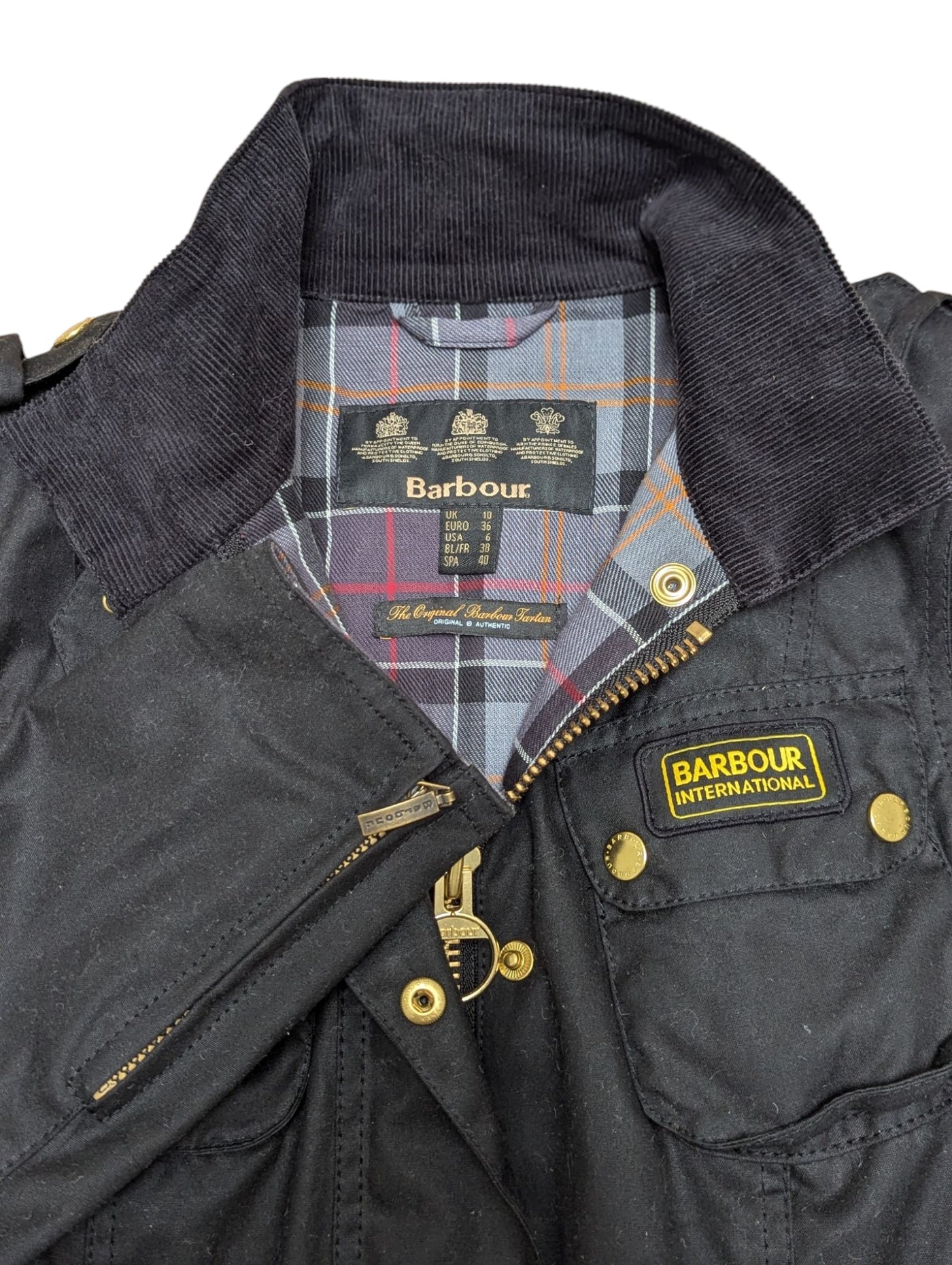 Barbour Ladies International Belted Waxed Jacket M/6 US Black 