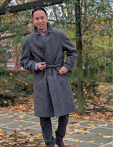 Vintage Burton Belted Balmacaan Raglan Coat 42R Grey Herringbone Heavy Wool