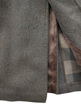 Vintage Roberts Cardiff British Overcoat L/42 Teal/Brown Herringbone Heavy Wool
