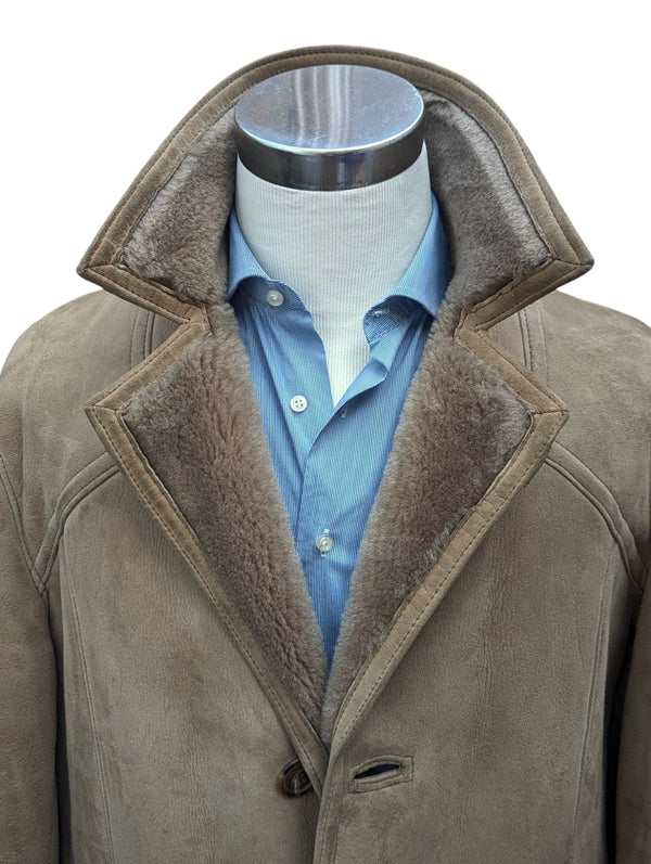 Vintage Baily's Leather Lamb Shearling Coat XL/44 Beig 3-Button
