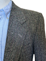 Vintage Moores Harris Tweed Sport Coat 40L Grey Herringbone 2-button Wool