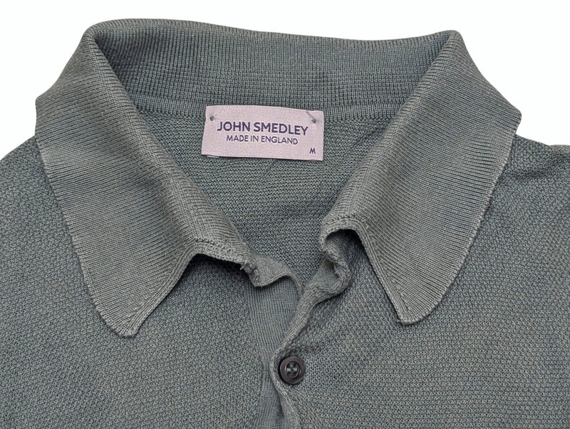 John Smedley Knit Polo M Sage Green Cotton