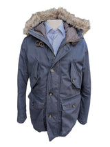 Hackett Down Arctic Parka L Navy Blue Fur Trimmed Cotton