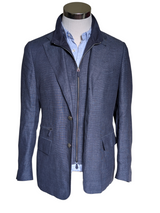 Corneliani ID Sport Coat 38R Blue 2-button Linen/Wool with leather trim