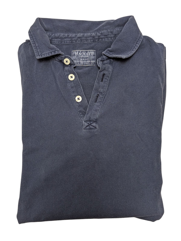 Hackett Polo Shirt Washed Navy Blue Slim Fit Cotton Pique