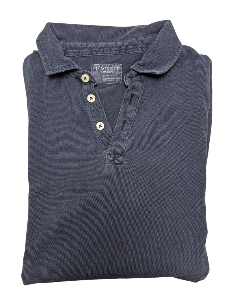 Hackett Polo Shirt Washed Navy Blue Slim Fit Cotton Pique