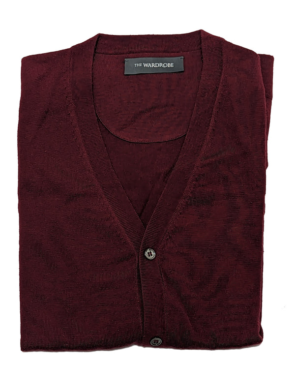 The Wardrobe Sweater Cardigan Vest XX-Large/48 Burgundy Sleeveless Pure Wool