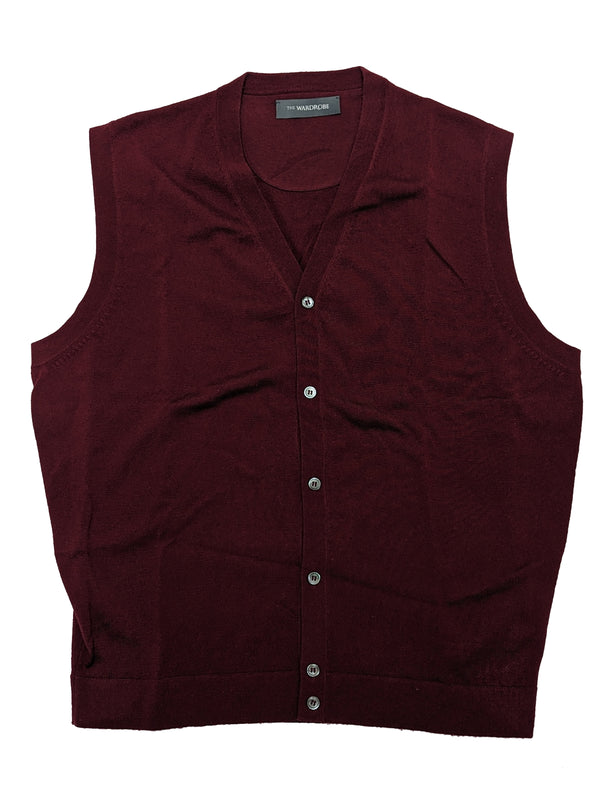 The Wardrobe Sweater Cardigan Vest XX-Large/48 Burgundy Sleeveless Pure Wool