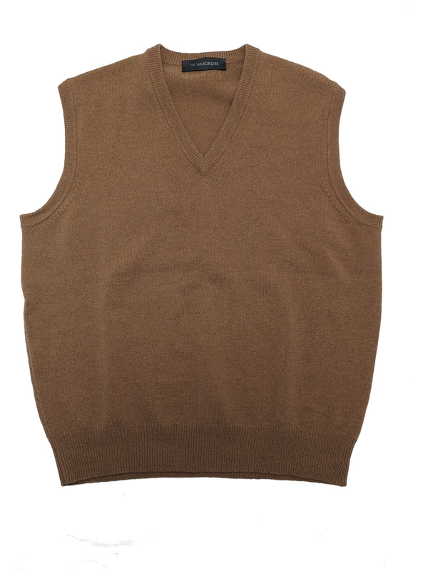 The Wardrobe Sweater Vest Large/44 Camel/Tan Sleeveless Pure Lambswool