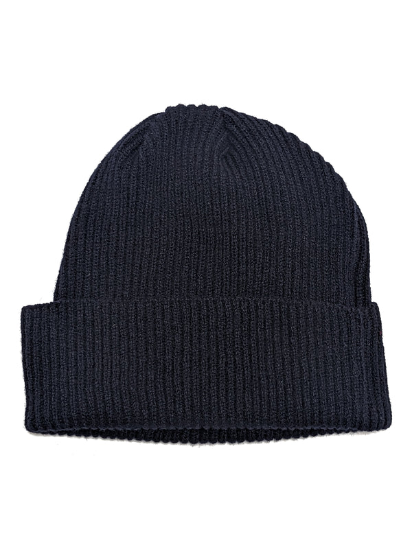 The Wardrobe Beanie Navy Blue Pure Scottish Ribbed Wool