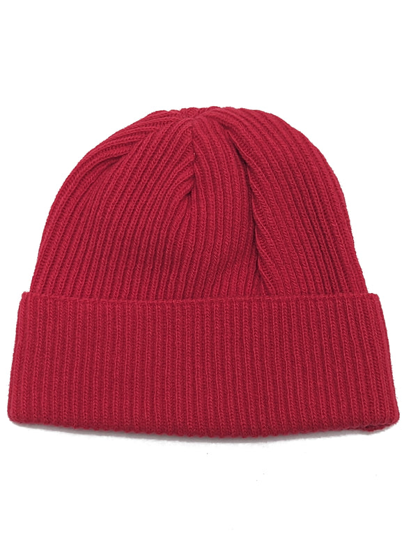 The Wardrobe Beanie Soft Red Pure Scottish Ribbed Wool