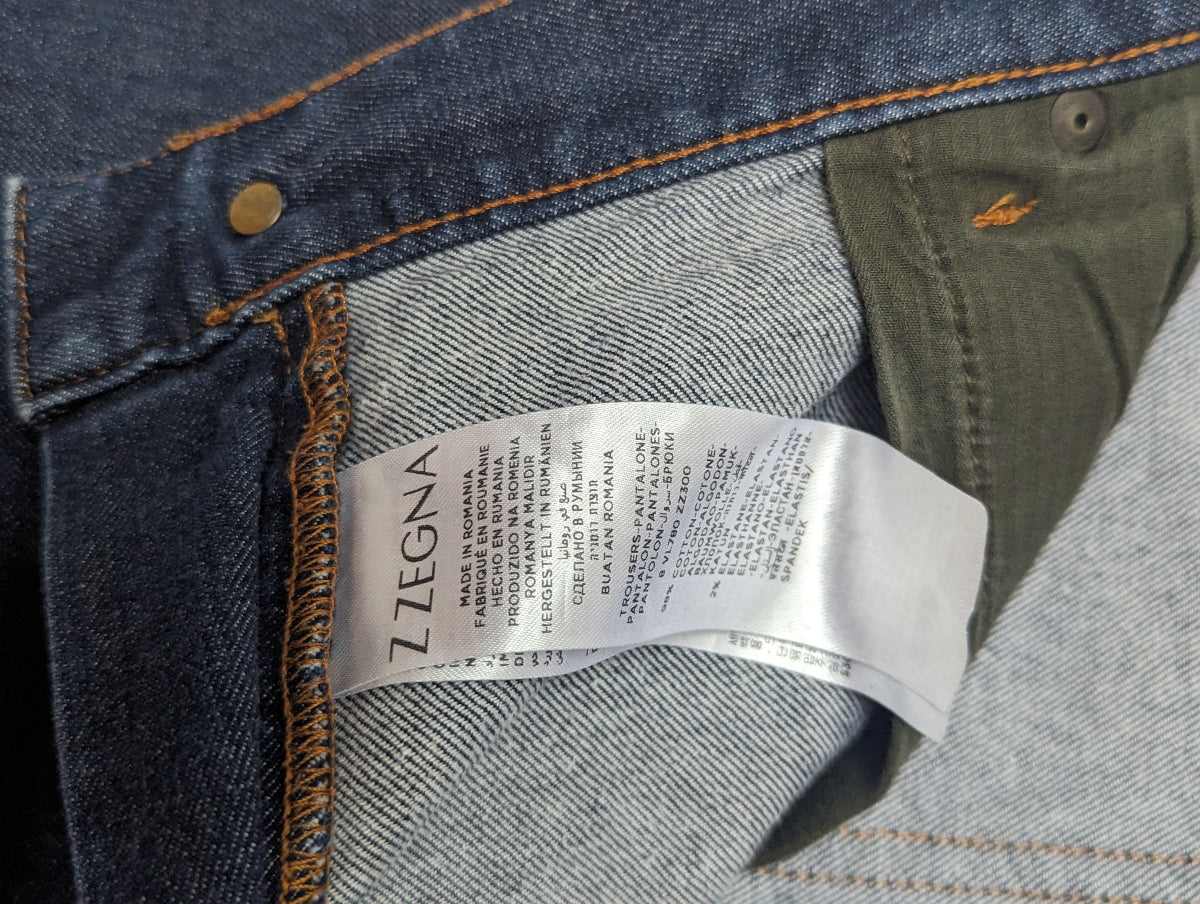 Zegna Jeans 33/34 Washed Dark Blue 5 pocket cotton/elastane denim 