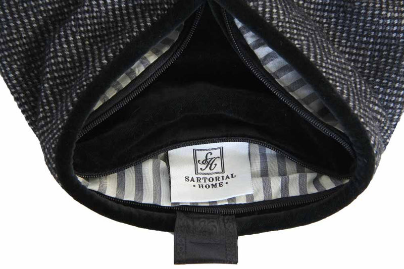 Sartorial Home Charcoal Chevron Cashmere Cushion, With Black velvet back and piping 48x48