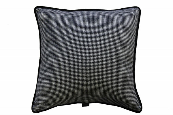 Sartorial Home Black & White Dogtooth Cashmere Cushion, With Black Velvet back and piping 53x53