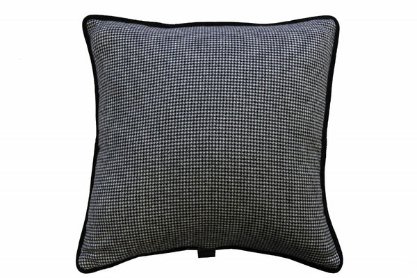 Sartorial Home Black & White Dogtooth Cashmere Cushion, With Black Velvet back and piping 48x48