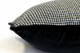 Sartorial Home Black & White Dogtooth Cashmere Cushion, With Black Velvet back and piping 48x48