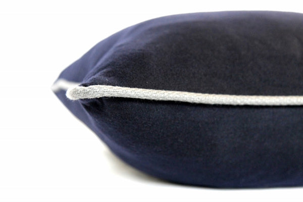 Sartorial Home Navy Loro Piana Cashmere Cushion, Grey Cashmere/Silk piping 58x58