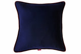 Sartorial Home Navy Loro Piana Cashmere Cushion, Burgundy Velvet Piping 58x58