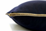 Sartorial Home Navy Loro Piana Cashmere Cushion, Beige Velvet Piping, 58x58