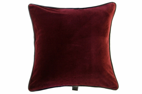 Sartorial Home Burgundy Velvet Cushion, With Black silk piping 48x48