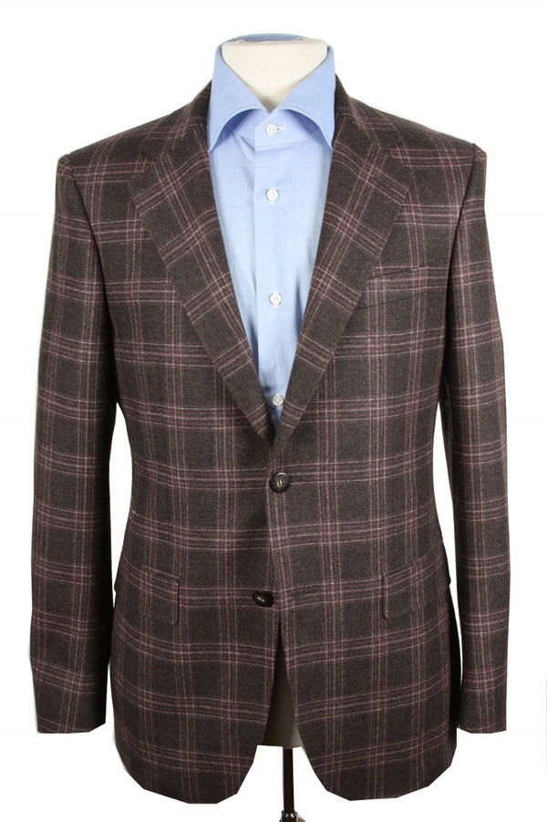 Benjamin Sport Coat Brown with mauve plaid 2-button slim fit, wool/cashmere