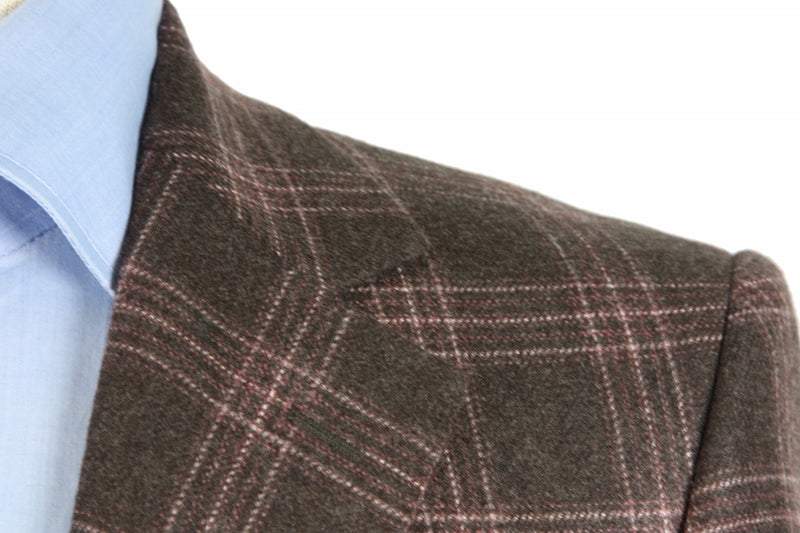 Benjamin Sport Coat Brown with mauve plaid 2-button slim fit, wool/cashmere