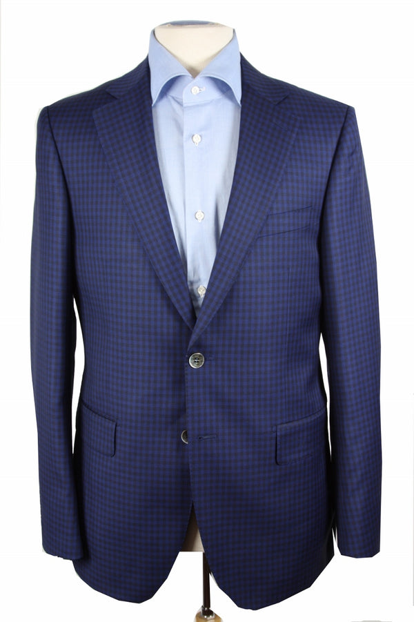 Benjamin Sport Coat Royal/Black check 2-button slim fit pure wool - Delfino