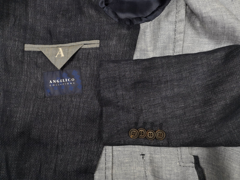 Angelico Sport Coat 38R, Weathered denim blue pindot 2-button Linen