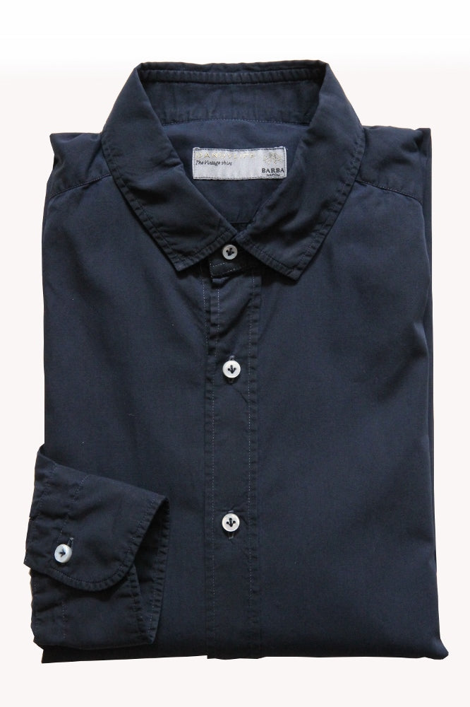 Barba Dandylife Shirt: Navy blue, Small collar, garment washed/dyed cotton