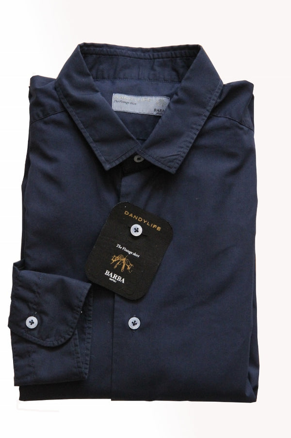 Barba Dandylife Shirt: Navy blue, Small collar, garment washed/dyed cotton