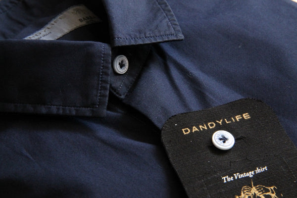 Barba Dandylife Shirt: Navy blue, Small collar, garment washed/dyed cotton