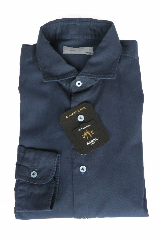 Barba Dandylife Shirt: Navy blue, Spread collar, garment washed/dyed cotton