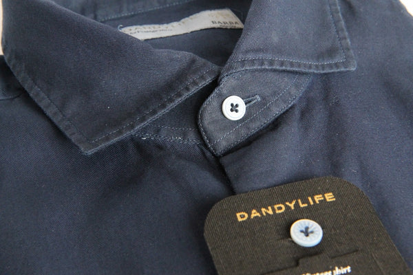 Barba Dandylife Shirt: Navy blue, Spread collar, garment washed/dyed cotton