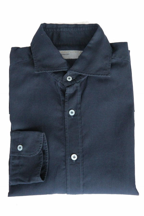 Barba Dandylife Shirt: Navy blue, Spread collar, garment washed/dyed cotton