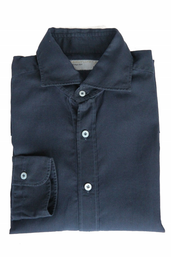 Barba Dandylife Shirt: Navy blue, Spread collar, garment washed/dyed cotton