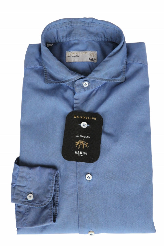 Barba Dandylife Shirt: Mid blue, Spread collar, garment washed/dyed cotton
