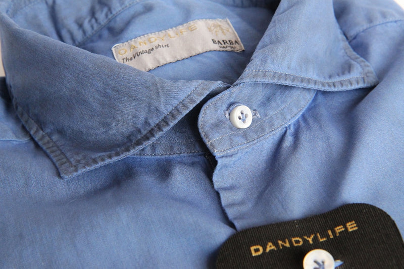 Barba Dandylife Shirt: Mid blue, Spread collar, garment washed/dyed cotton