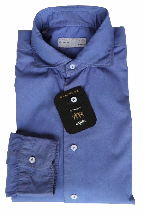 Barba Dandylife Shirt: Van Gogh blue, Spread collar, garment washed/dyed cotton