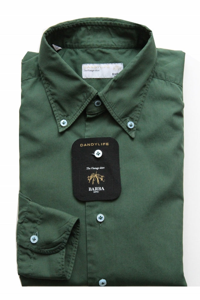 Barba Dandylife Shirt: Hunter green, Button down collar, garment washed/dyed cotton