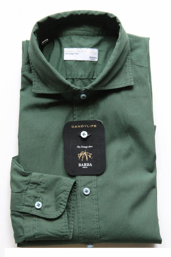 Barba Dandylife Shirt: Hunter green, Spread collar, garment washed/dyed cotton