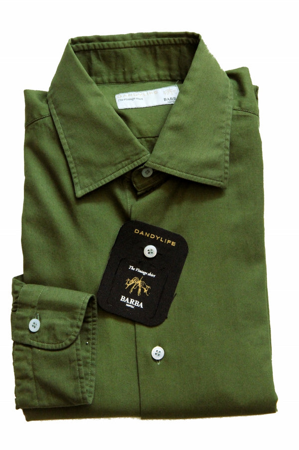 Barba Dandylife Shirt: Faded Olive green, Spread collar, garment washed/dyed cotton