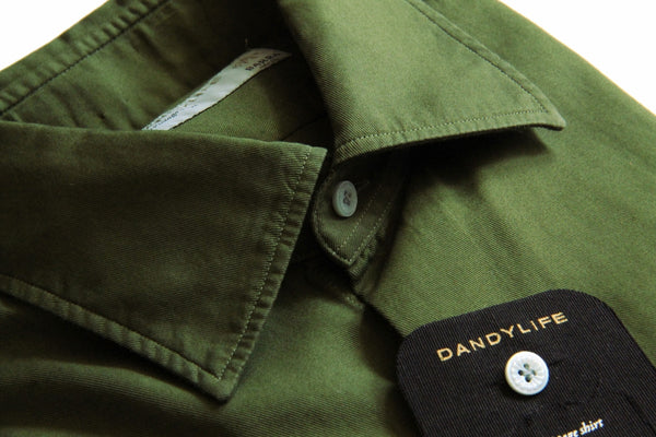 Barba Dandylife Shirt: Faded Olive green, Spread collar, garment washed/dyed cotton