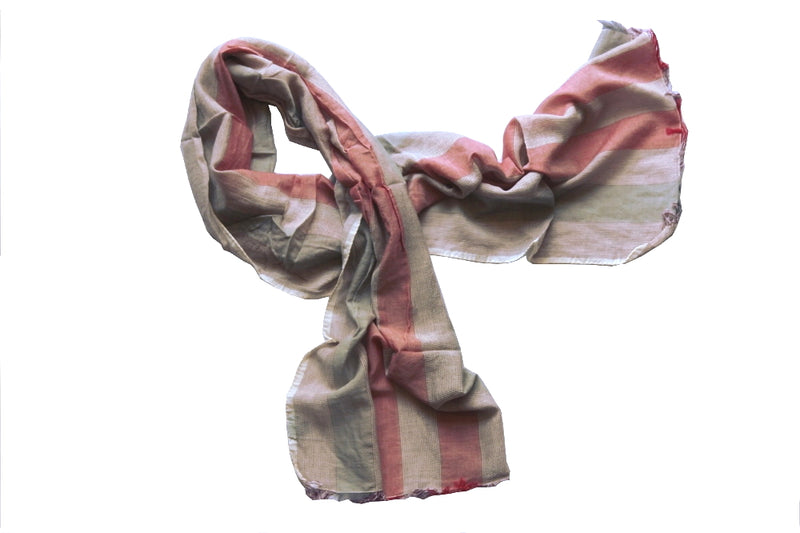 Battisti Scarf: Pale red & cement stripes Vintage cotton