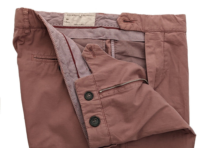 Brunello Cucinelli Trousers 36 Washed Mauve Flat Front Cotton