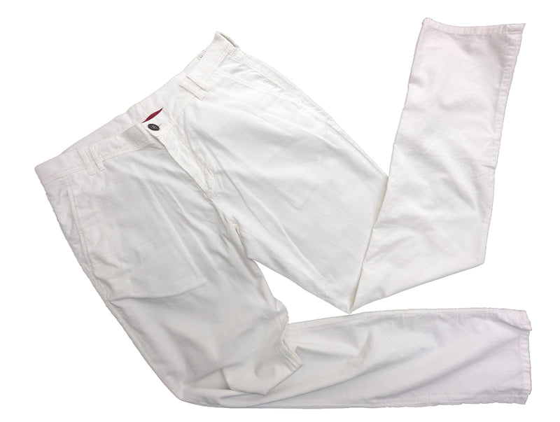 Brunello Cucinelli Trousers 36 White Flat Front Cotton Micro Cord