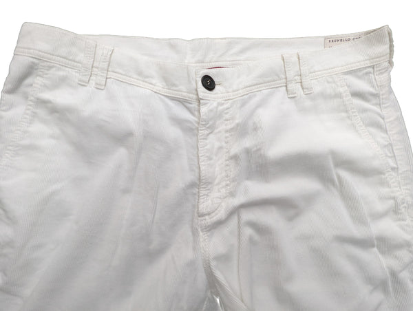 Brunello Cucinelli Trousers 36 White Flat Front Cotton Micro Cord