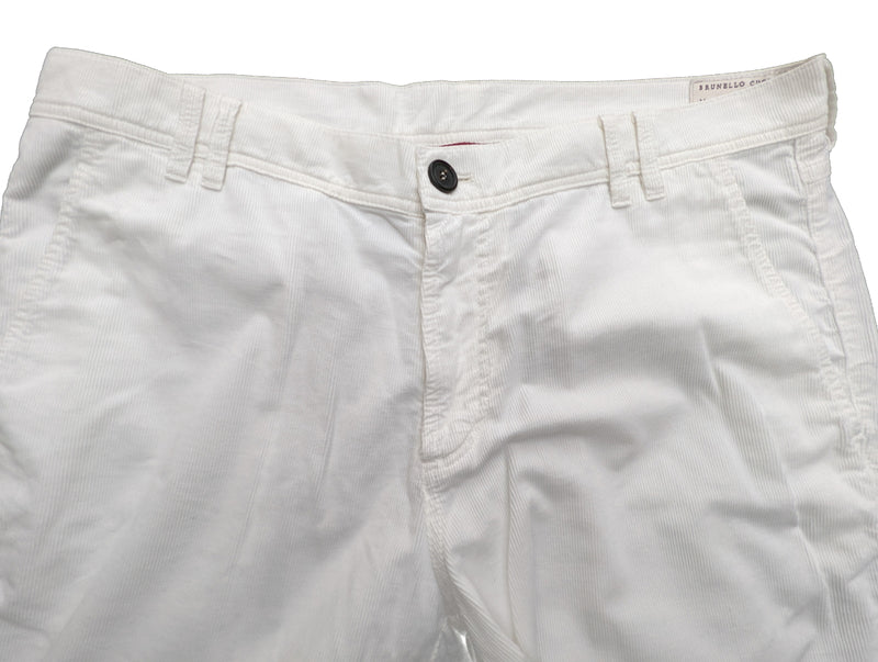 Brunello Cucinelli Trousers 36 White Flat Front Cotton Micro Cord