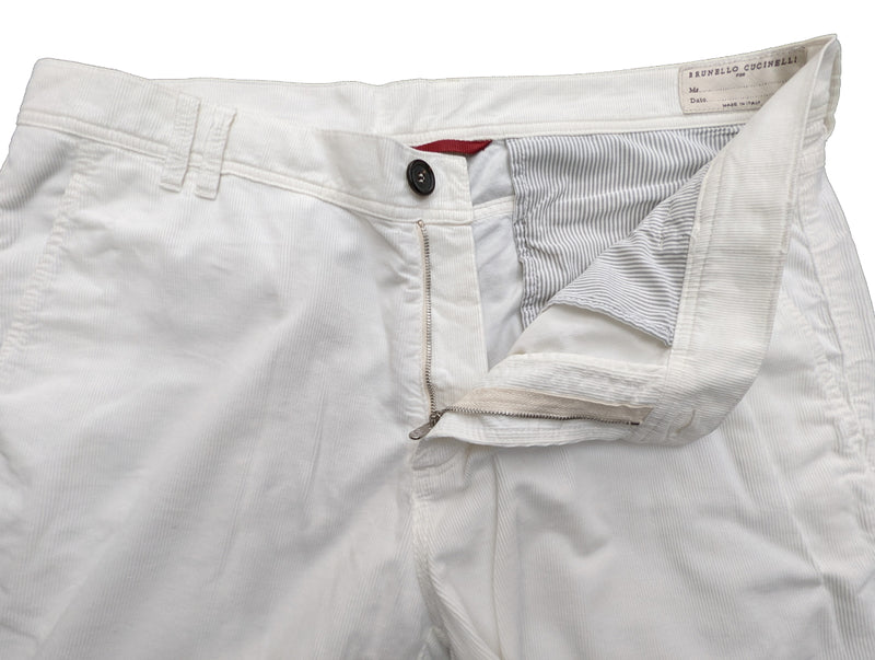 Brunello Cucinelli Trousers 36 White Flat Front Cotton Micro Cord