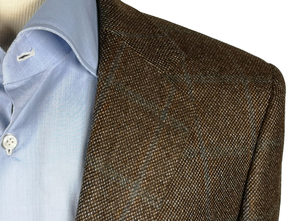 Benjamin Sport Coat Brown Grey Windowpane 2-button Slim Fit Pure Cashmere